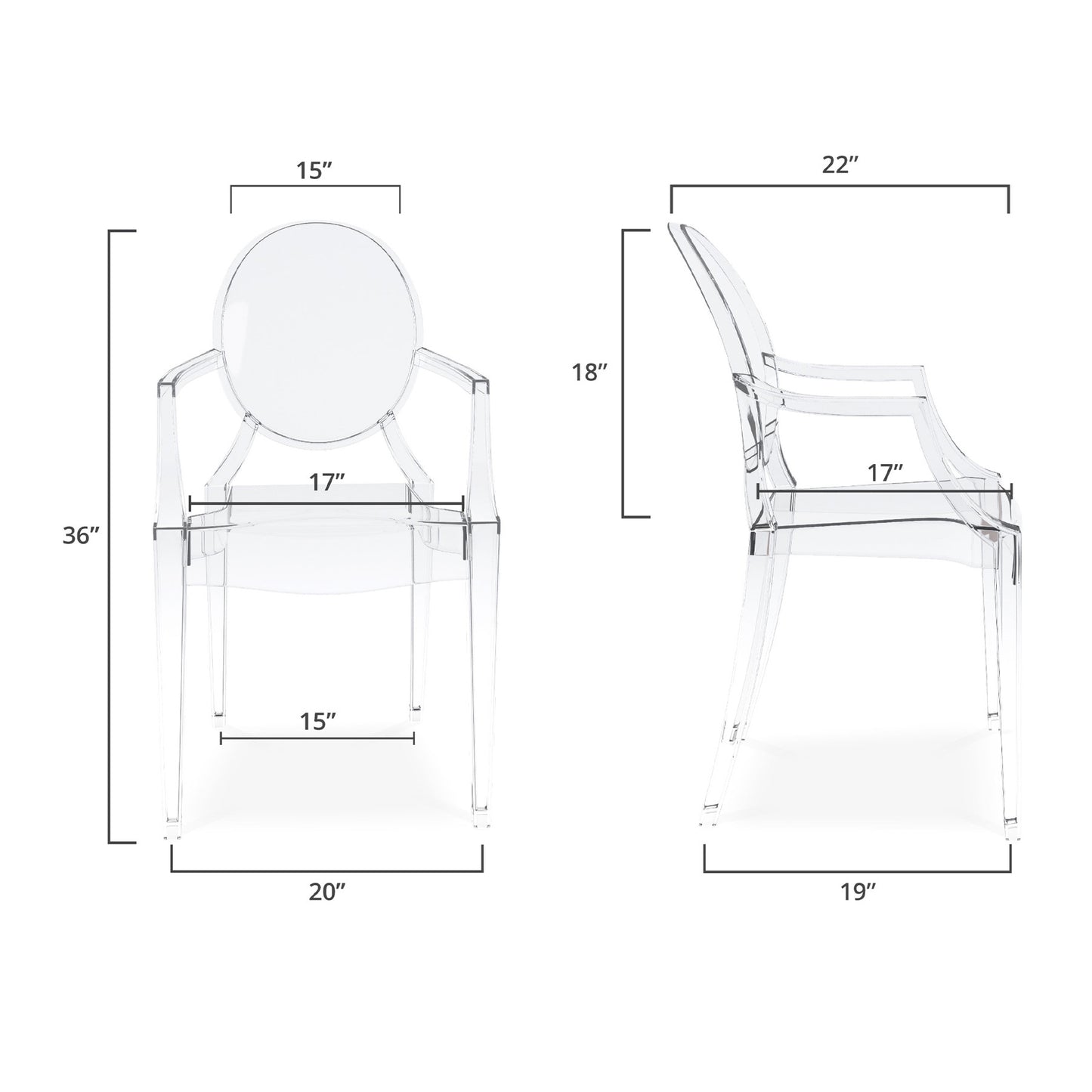 Clear Acrylic King Louis Back Dining Arm Chair