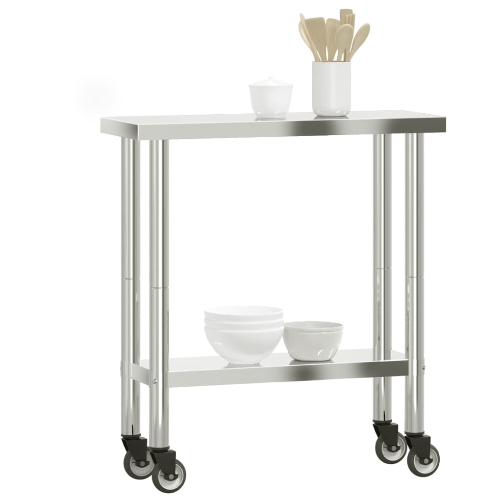 vidaXL Kitchen Work Table with Wheels Storage Home Restaurant Stainless Steel