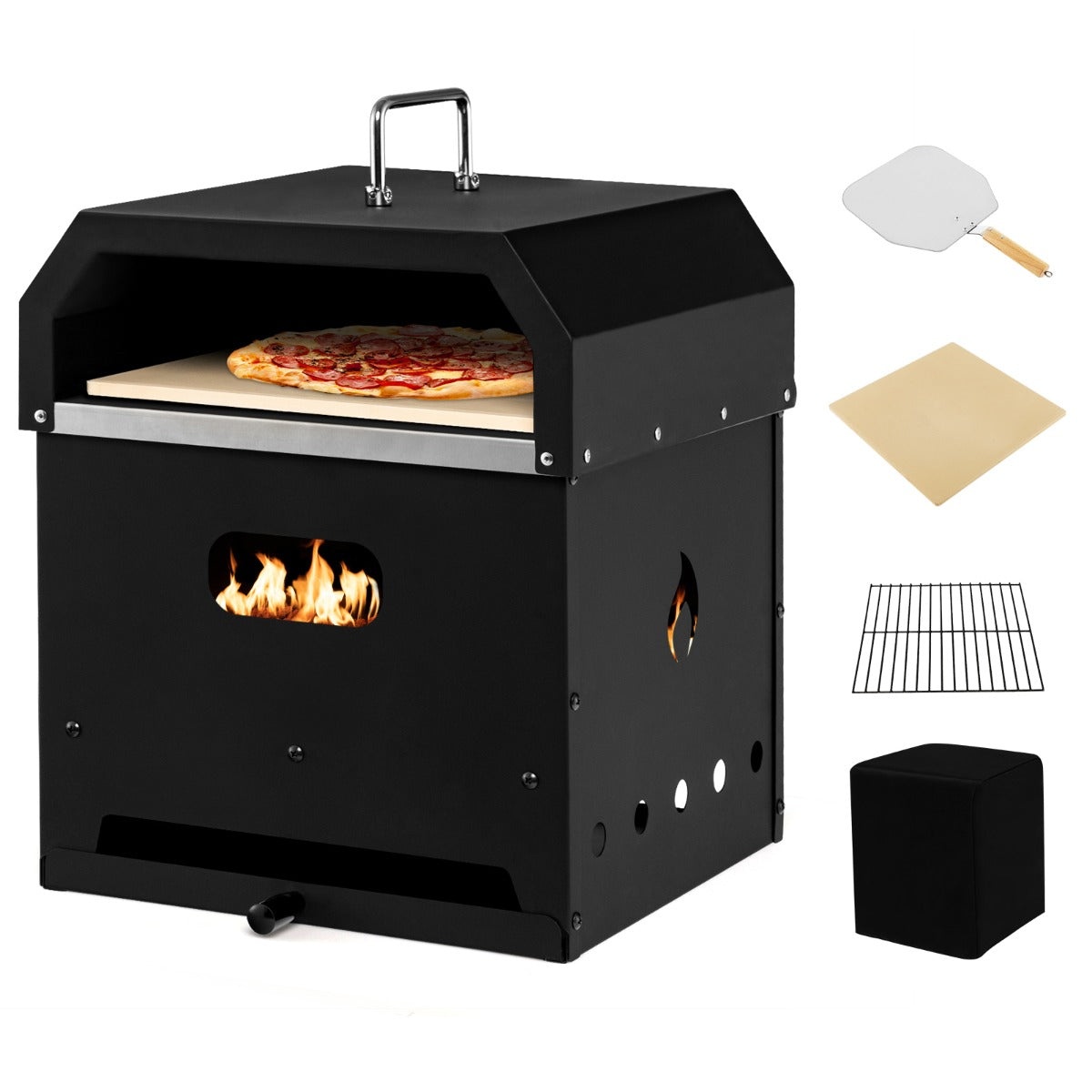 NNECW 4-in-1 Multipurpose Outdoor Pizza Oven with 2-Layer Detachable Grill Oven & Fire Pit