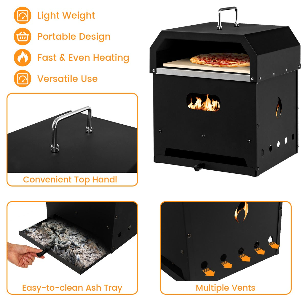 NNECW 4-in-1 Multipurpose Outdoor Pizza Oven with 2-Layer Detachable Grill Oven & Fire Pit